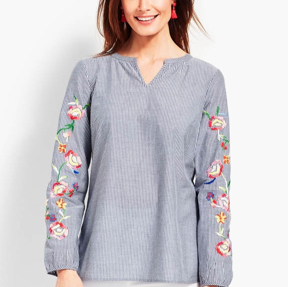 Talbots Gray and White Striped Top in Size Medium - Picture 8 of 8